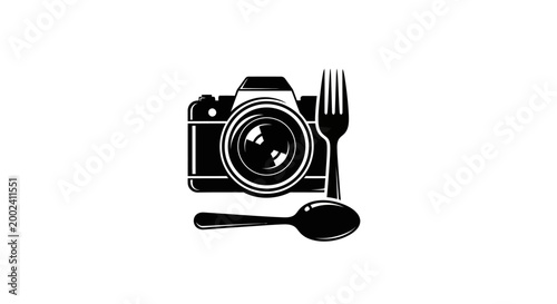 Food Photography Icon: Camera with Fork and Spoon
