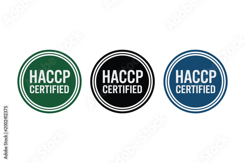 HACCP certified quality badges are presented in three distinct professional.