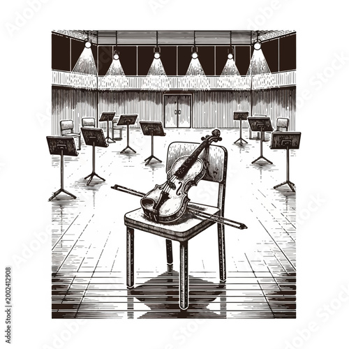 Violin on chair in music room.