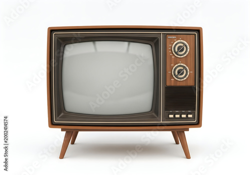 Vintage crt television with wooden stand and knobs