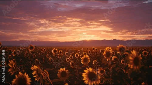 Sunflowers Bathed in Golden Sunset Light