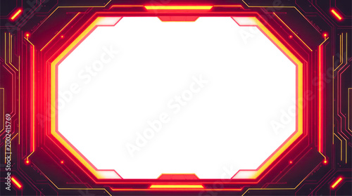 Futuristic Glow Frame Overlay Featuring Red and Yellow Light Lines Ideal for Gaming and Streaming