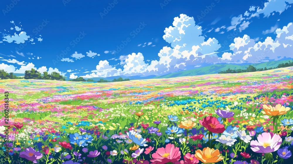 Fototapeta premium 花畑と青い空
