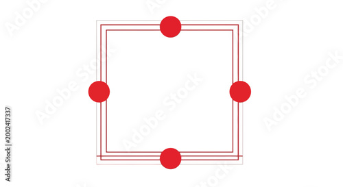 Canvas Print Abstract Red Square Frame with Four Red Dots on White Background