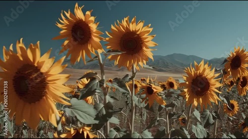 Golden Sunflower Field Under Blue Sky