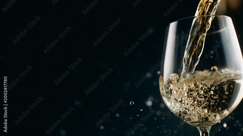 Fototapeta premium elegant white wine pouring into glass, premium alcohol advertising style