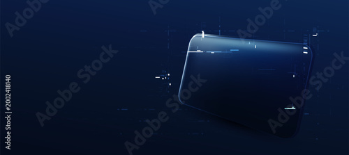 Abstract Digital Credit Card on Futuristic Dark Blue Fintech Background with Technology HUD Elements