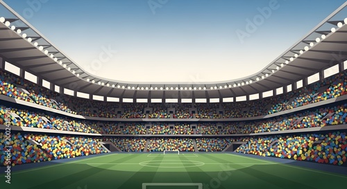 An expansive stadium filled with spectators, perfect for a grand sporting event. The vast field awaits the next match, promising excitement and competition. 