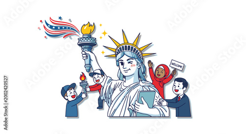 Bilde på lerret Statue of Liberty with people celebrating.