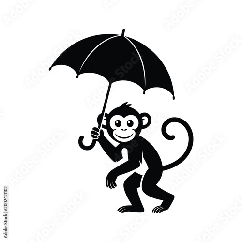 monkey silhouette holding umbrella against white background