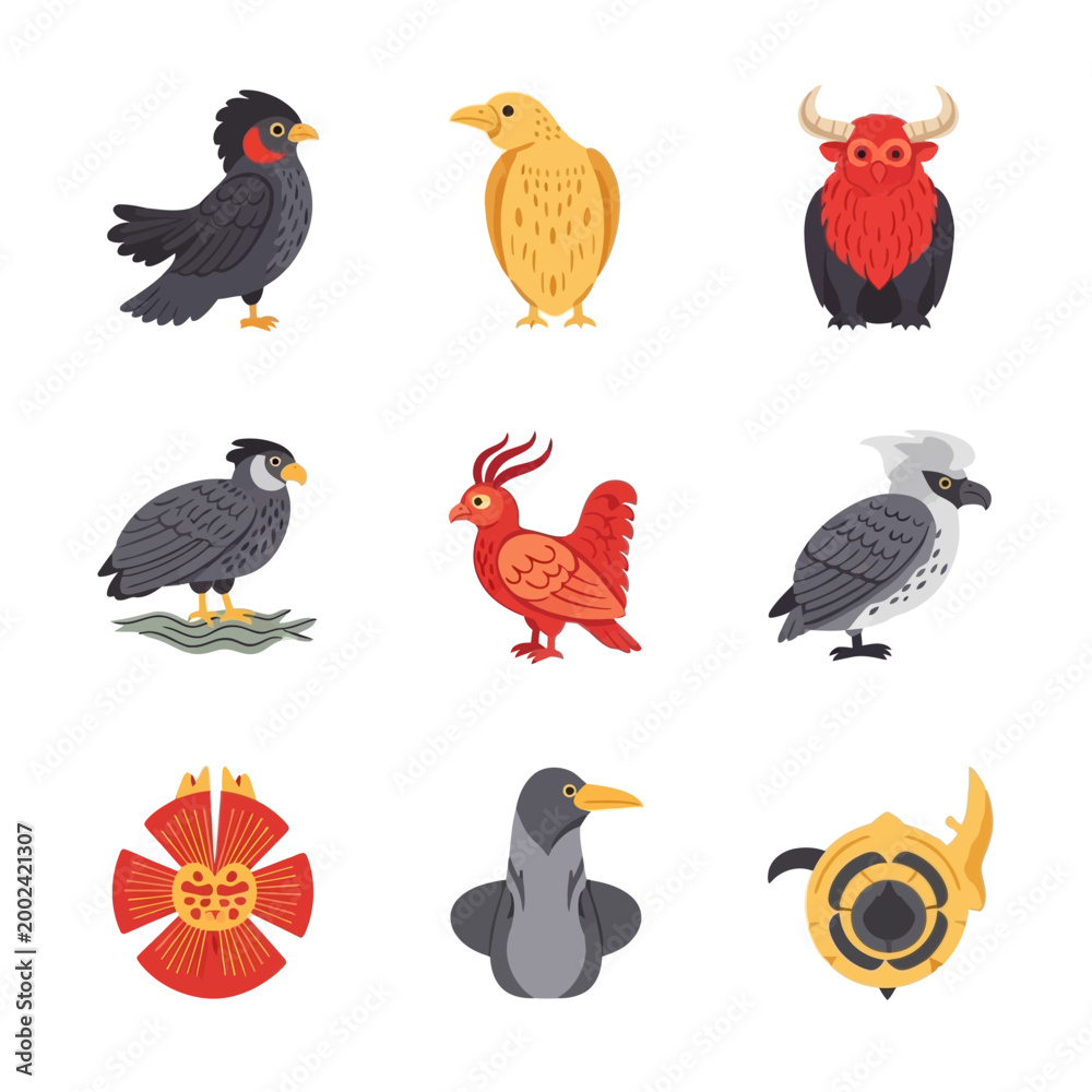 Fototapeta premium Collection of Mythological Creatures and Birds, Fantasy Animals Vector Art