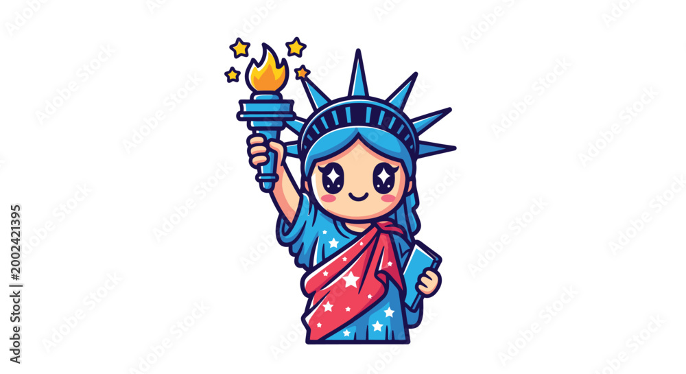 Fototapeta premium Cartoon Statue of Liberty Character.
