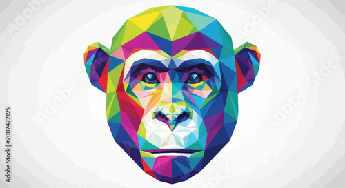 Fotografi Colorful Geometric Monkey Face Low Poly Abstract Art
