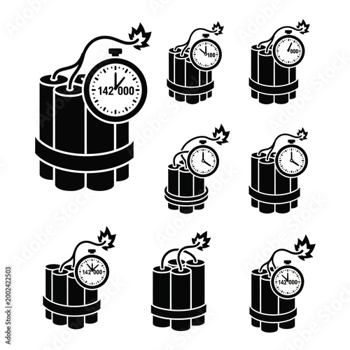 Dynamite Bomb with Timer Icon Set - Danger, Countdown, Explosion