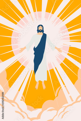 Flat 2D vector illustration of the biblical Ascension of Jesus Christ for a Christian feast day
