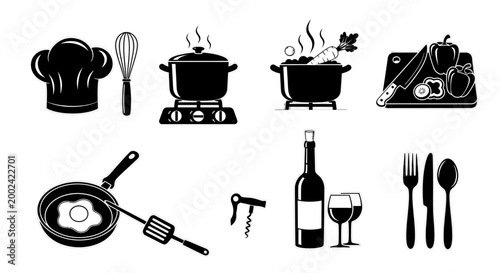 Culinary Icons Set: Cooking, Food Preparation, and Dining Essentials