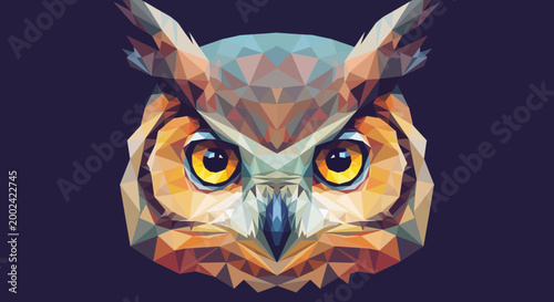 Tableau sur toile Geometric Owl Face Low Poly Style Portrait, Abstract Animal Art
