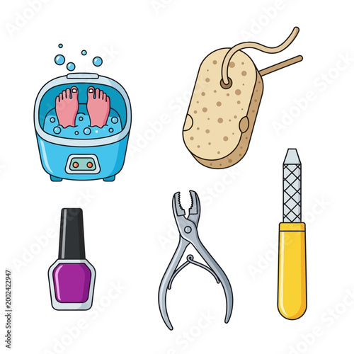 Pedicure Set: Foot Spa, Pumice Stone, Nail Polish, Cuticle Nipper, File