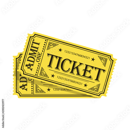 Foto yellow vintage admit one ticket stack with classic retro design