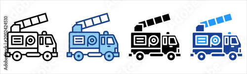 Fire Truck Icon Multiple Style Vector Collection 
