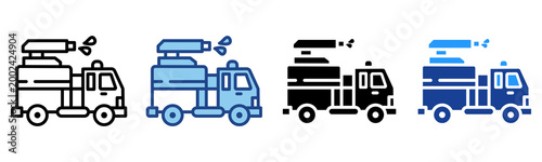 Fire Truck Icon Multiple Style Vector Collection 
