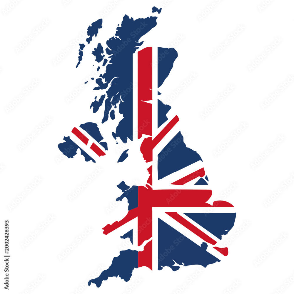 Obraz premium United kingdom map with union jack flag pattern