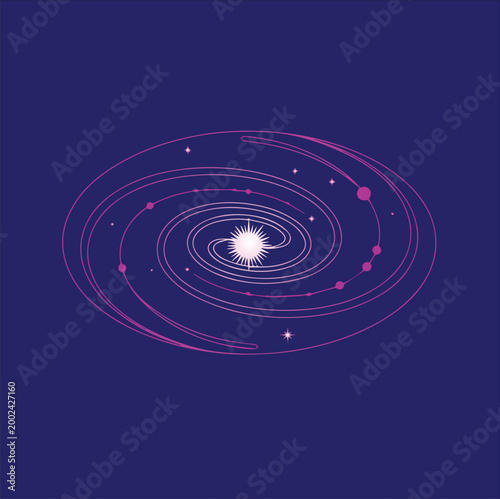 Cosmic Swirl: A vibrant illustration of a spiral galaxy, showcasing celestial bodies. A visual journey into the vastness of space.