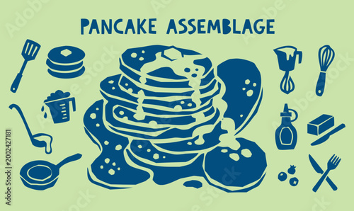 Vintage 1930s Rubber Hose Style Pancake Assemblage and Breakfast Cooking Doodle Set