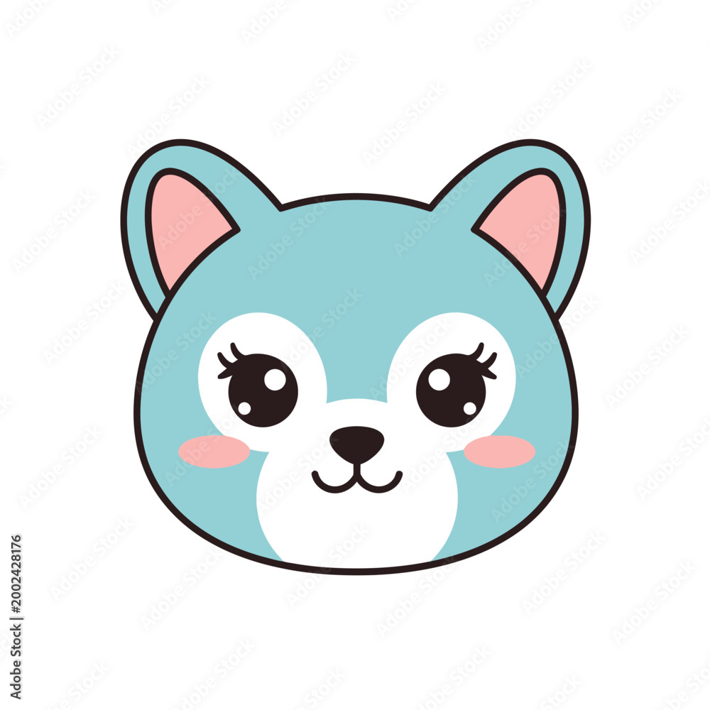 Fototapeta premium Cute Blue Animal Face for Childrens Design 2d Vector