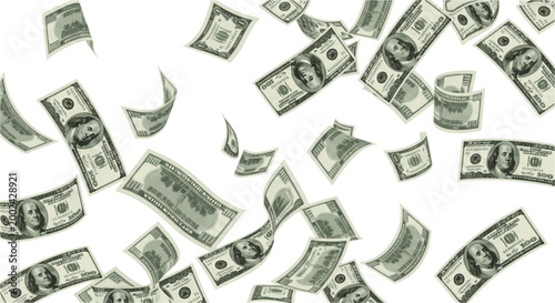 Flying Dollar Banknotes Vector. falling dollar bills and raining Isolated on Transparent Background.