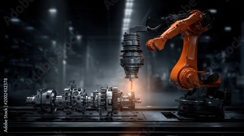 Advanced Robotic Arm Engaging in Precision Manufacturing in a High-Tech Factory Setting