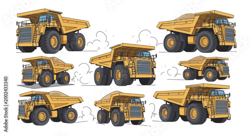 Large Yellow Mining Dump Trucks Side.