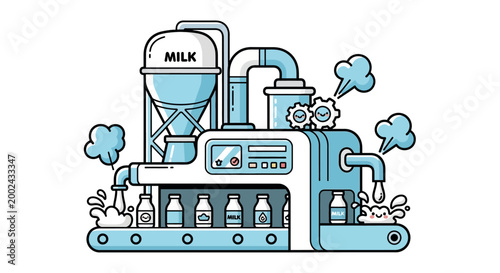 Industrial milk processing factory equipment.