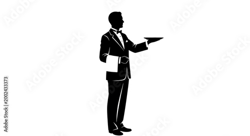 Silhouette of a waiter serving.