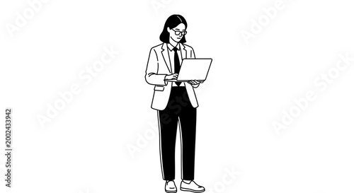 Woman standing with a laptop computer.
