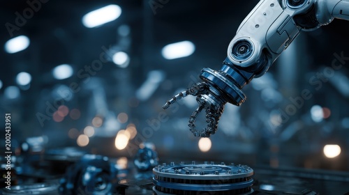 Advanced robotic arm in a high-tech manufacturing facility demonstrating precision and automation in modern industry