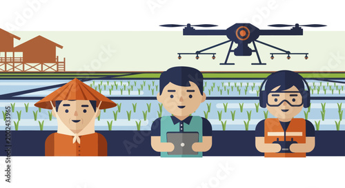 Three diverse individuals representing modern agriculture and technology.