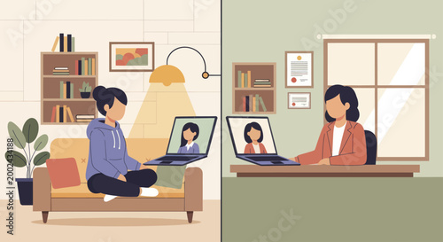 Two women engaged in a virtual video call.
