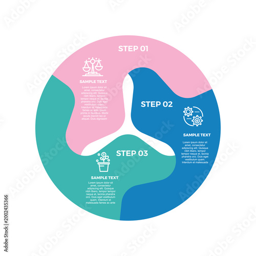 Tableau sur toile Circle infographic with 3 option step sections for business presentations