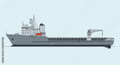 Cargo Ship Illustration - Large Freighter Vessel on Light Blue Background