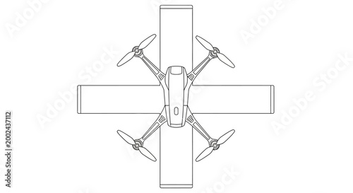 Drone Aerial Photography Technology - Top View Line Art Illustration