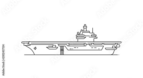 Modern Aircraft Carrier illustration, minimalist line art, naval warfare symbol, military transport