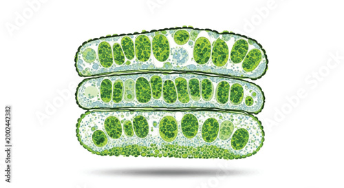 Microscopic view of cyanobacteria filaments with blue green cyanobacteria bacteria microscopic organism filament research specimen structure