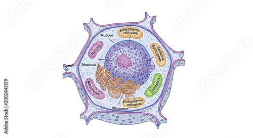 Detailed diagram of a plant cell showcasing its hexagonal shape and internal organelles cell wall plasma membrane organelles microscopic