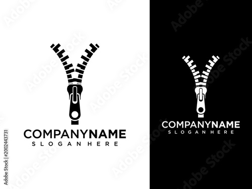 Company logo design features zipper on white and black backgrounds