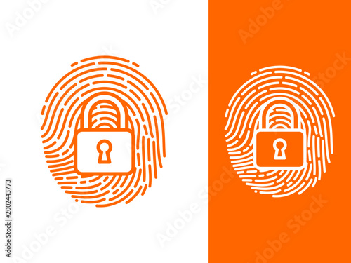 Secure fingerprint scan with padlock on orange background for safety