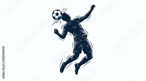 Silhouette of a Soccer Player Heading Ball.