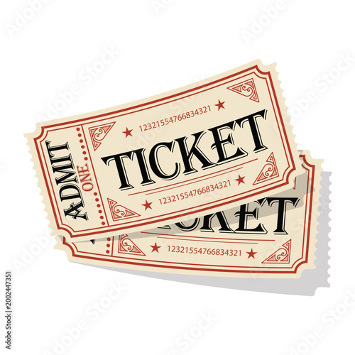 vintage admit one ticket stack illustration with classic retro design