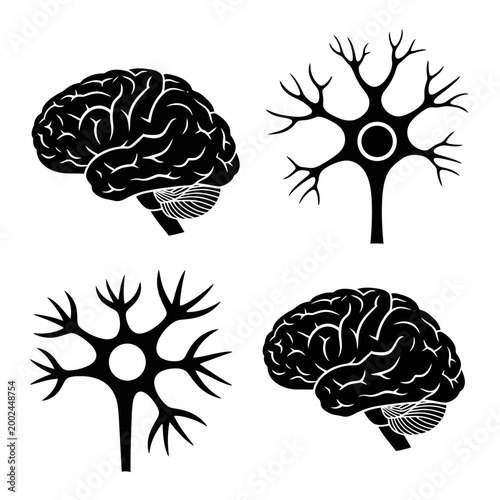 Brain and Neuron Icons - Science, Neurology, and Mind Concepts