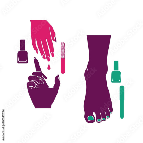 Manicure and Pedicure Icons: Hands, Feet, Nail Polish, File